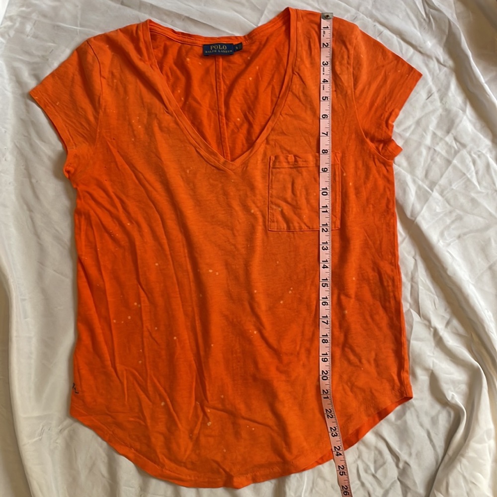 Polo Ralph Lauren Distressed Deep V-Neck Orange T-Shirt - Picture 8 of 13